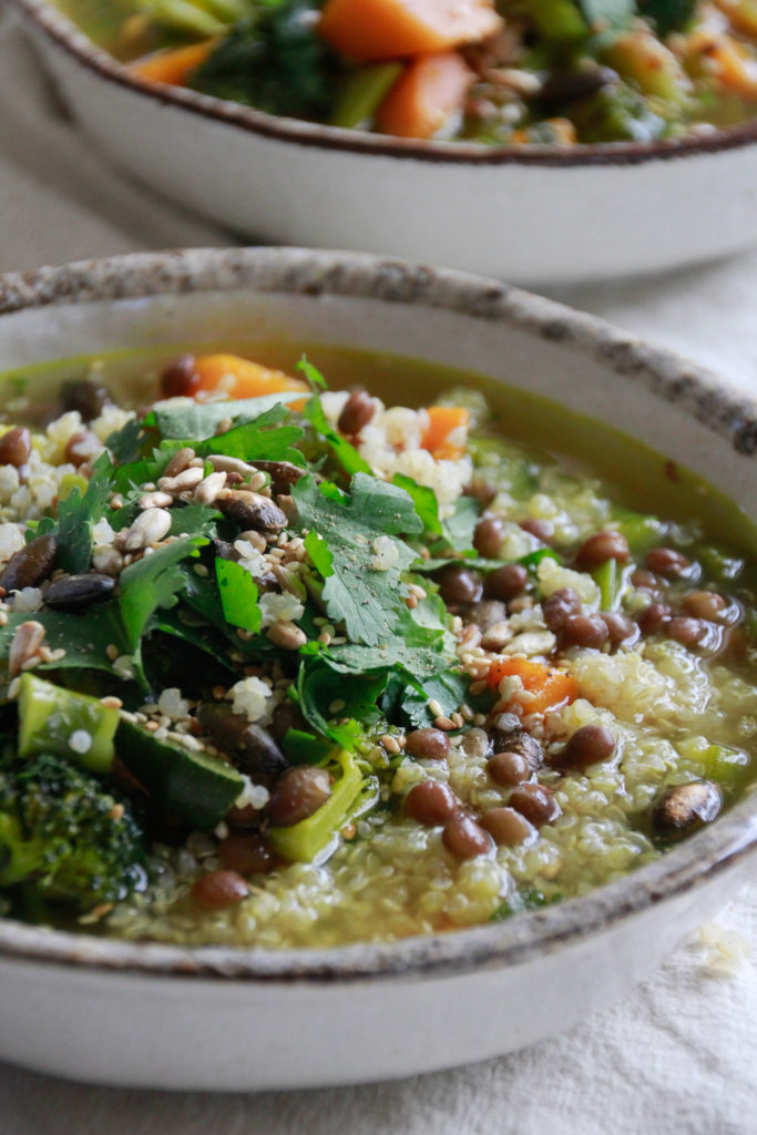 Wholesome vegan lentil veggie soup recipe